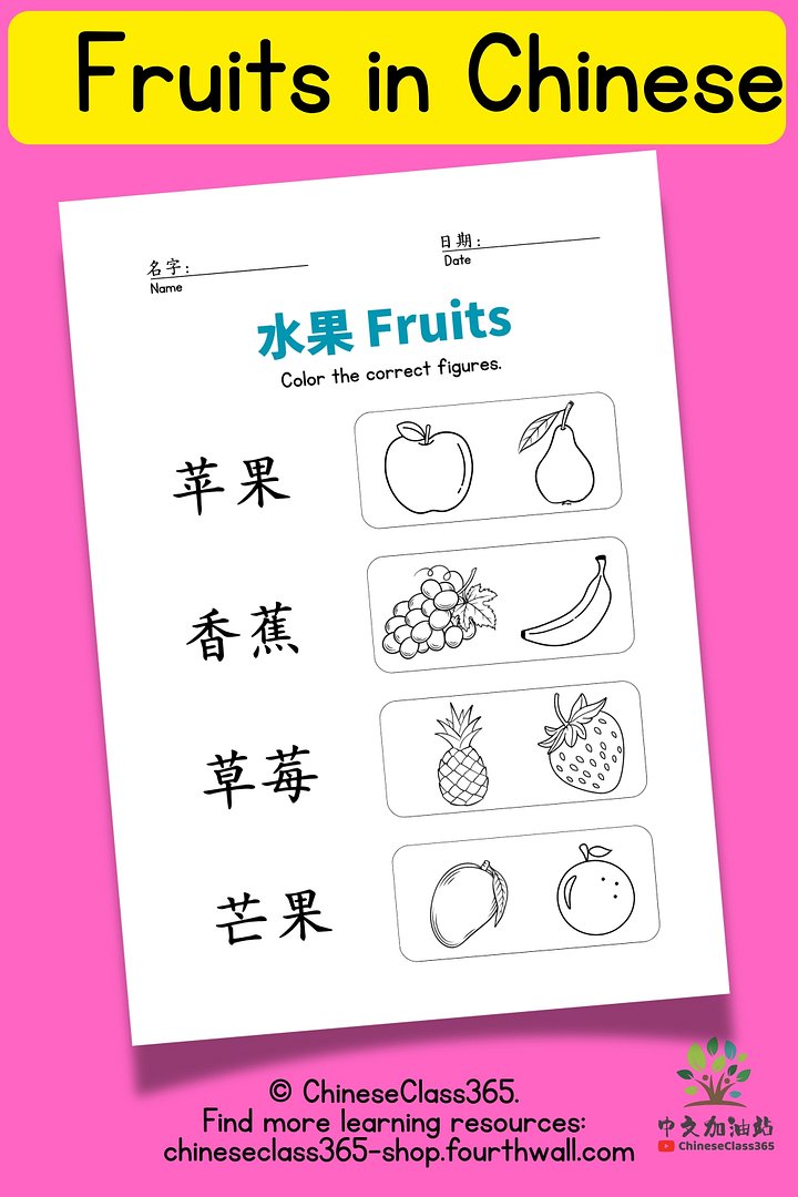 Mandarin Fruits Color & Match | Chinese Hanzi Activity Pack | Printable PDF product image (1)