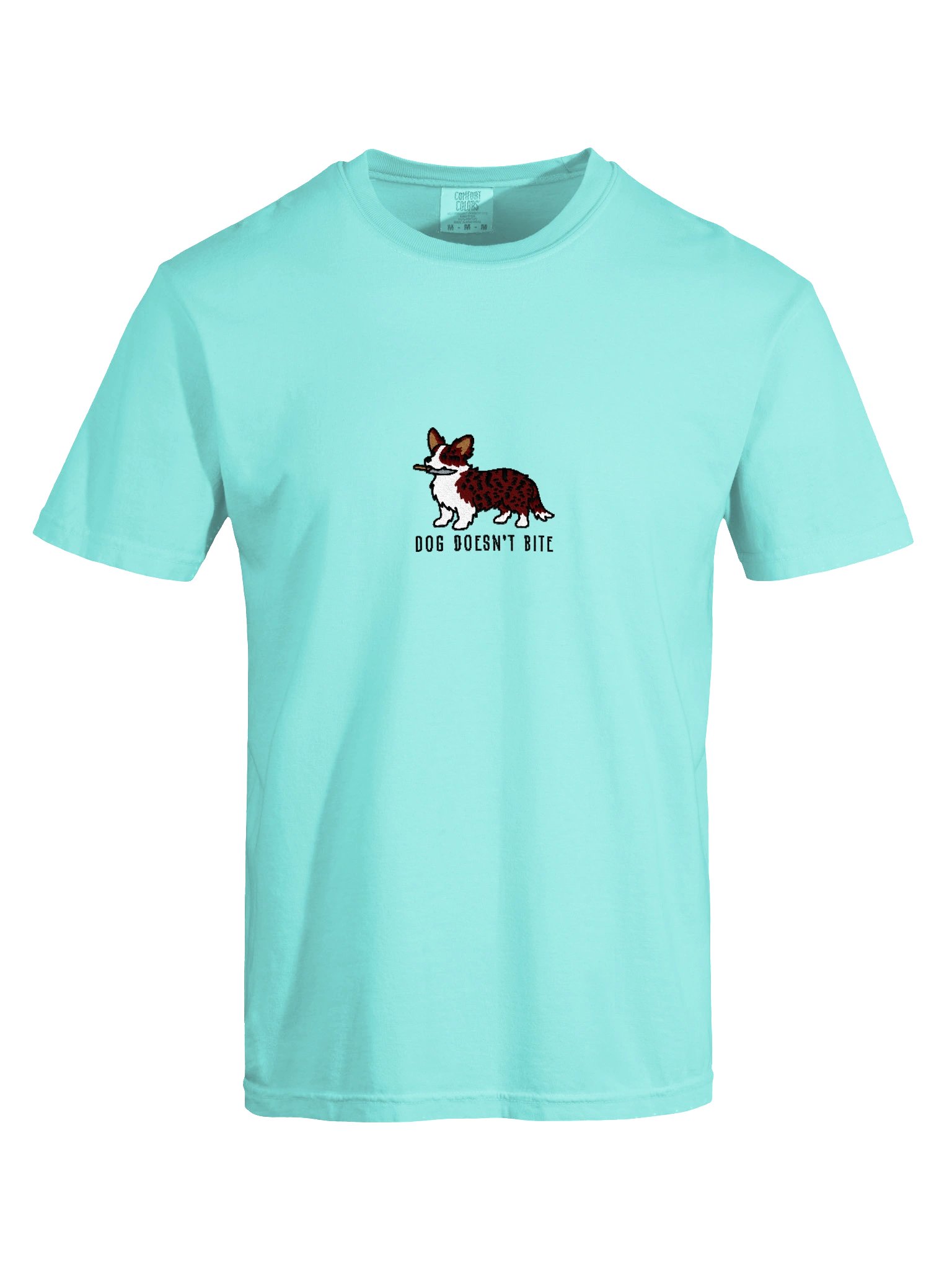 Dog Doesn't Bite Funny Chibi-Style Embroidered T-Shirt for Cardigan Welsh Corgi(Brindle) Owners product image (9)