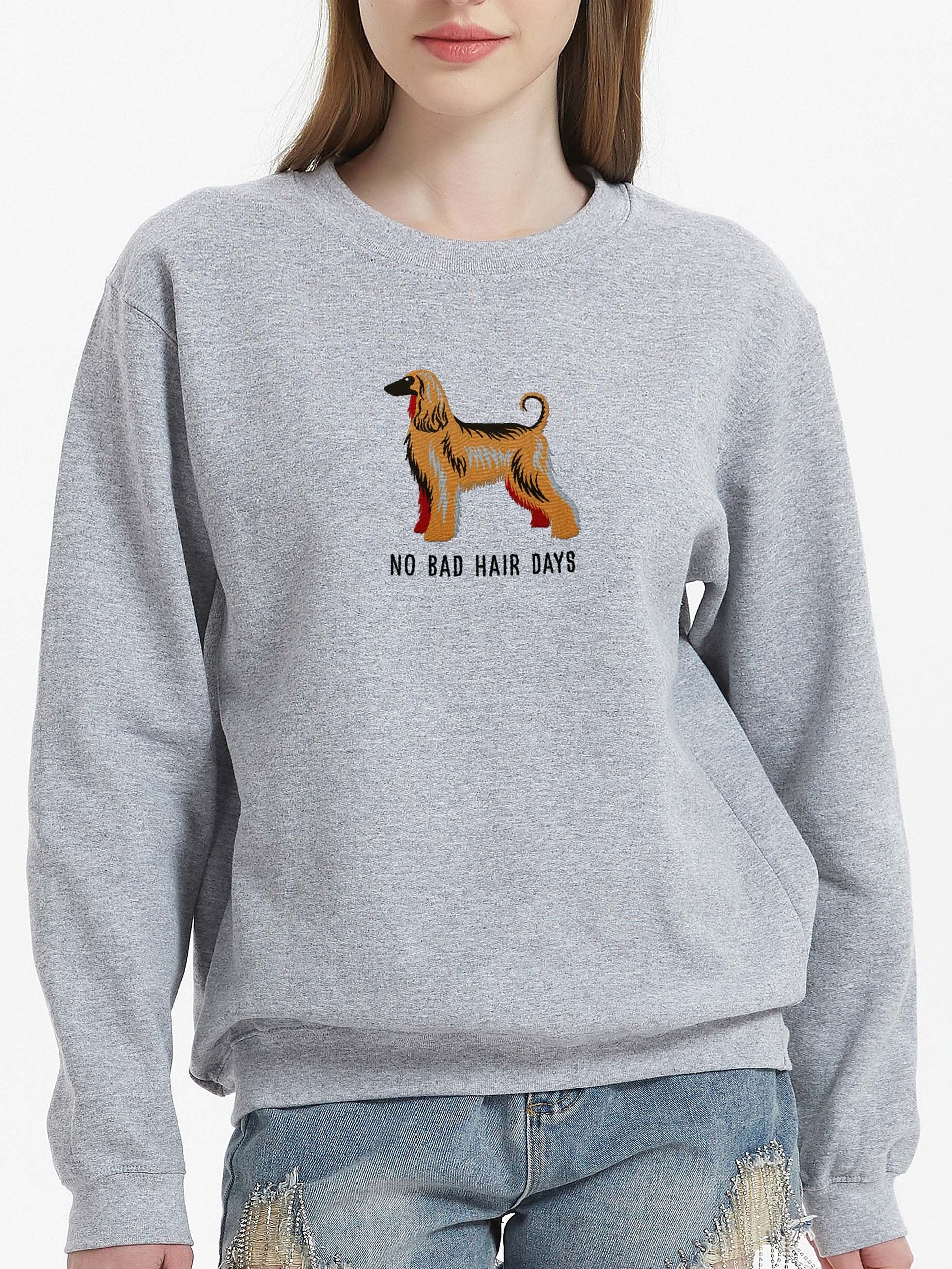 No Bad Hair Days Sweatshirt (Embroidered) of an Afghan Hound(Sable) product image (2)