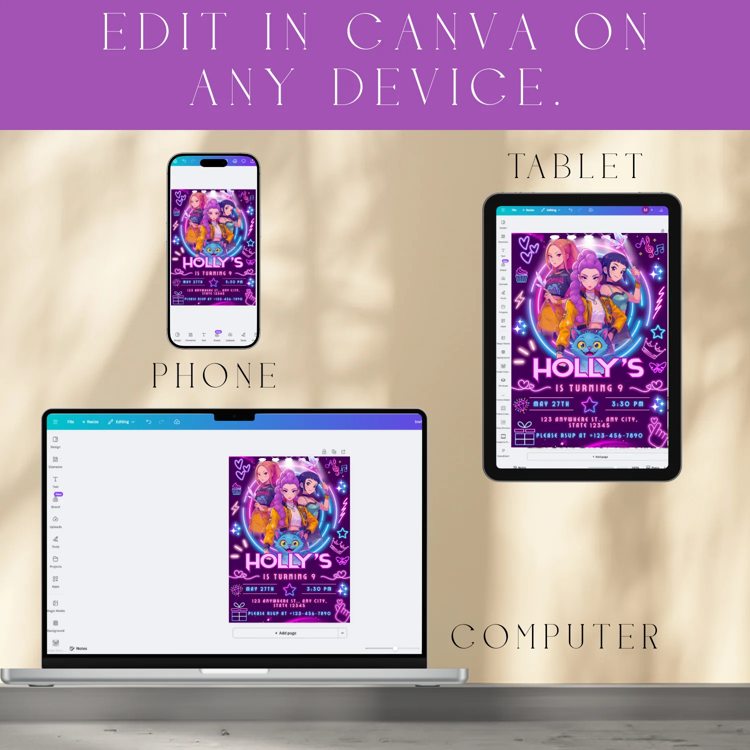 K-Pop Demon Hunters Birthday Invitation – Editable Canva Template product image (3)