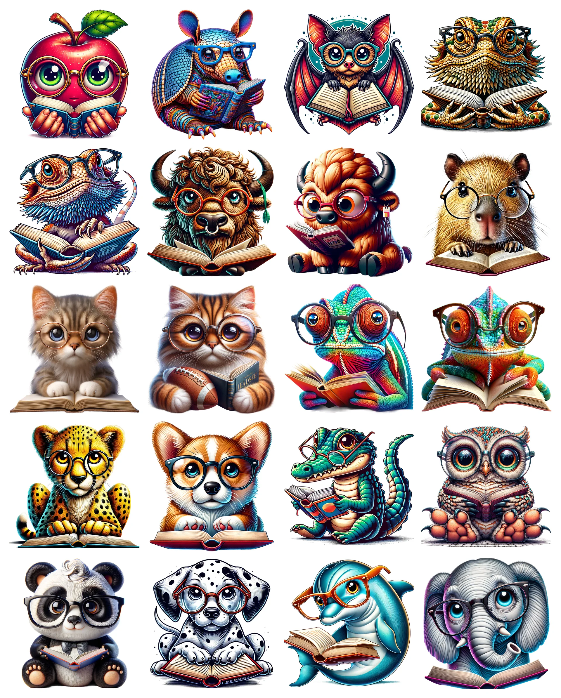Animals Reading Books PNG Bundle Vol 2 | 75 Designs | Commercial Use product image (1)