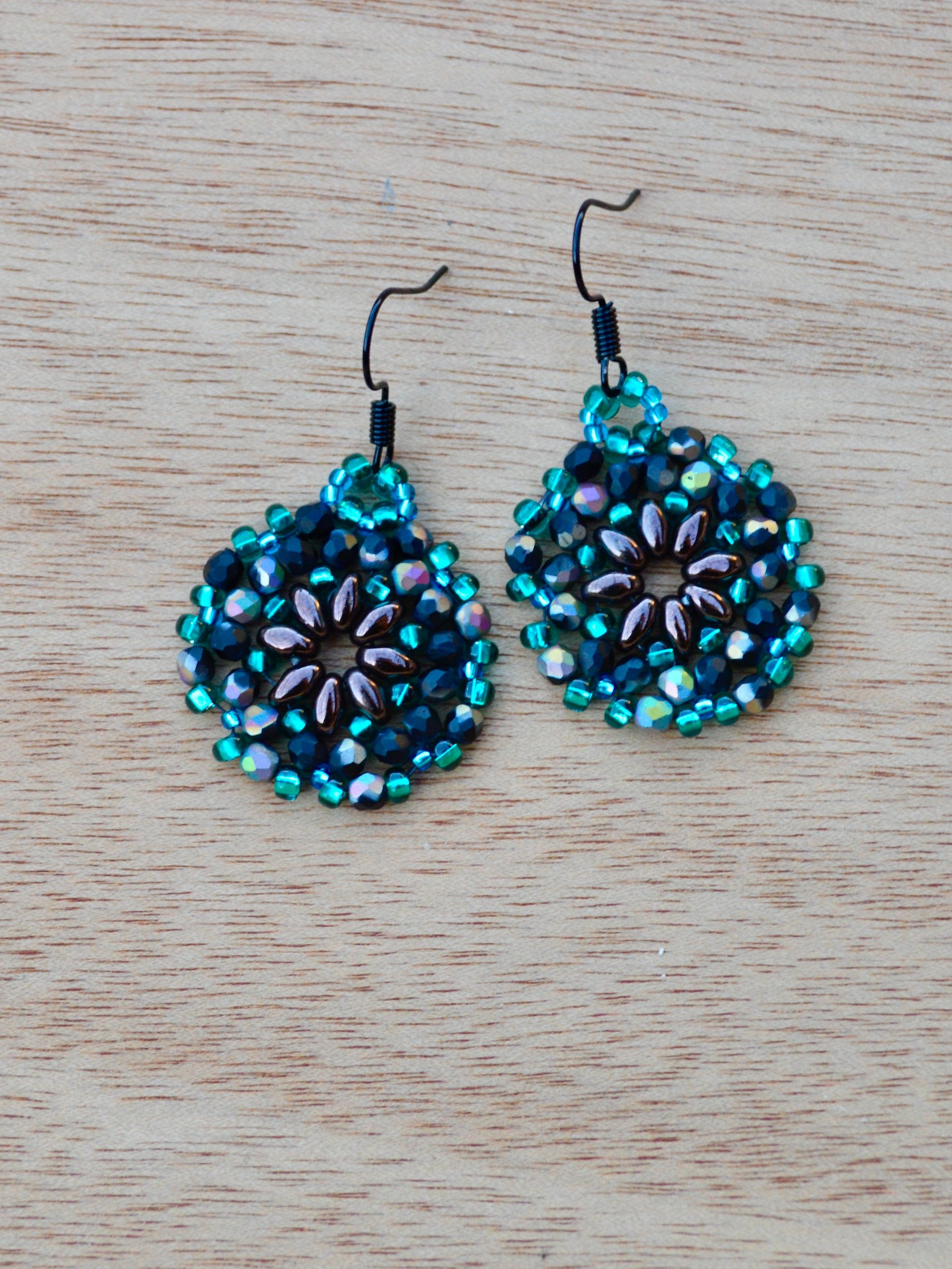 Teal and Mocha Brown Seed Bead Handmade Earrings product image (1)
