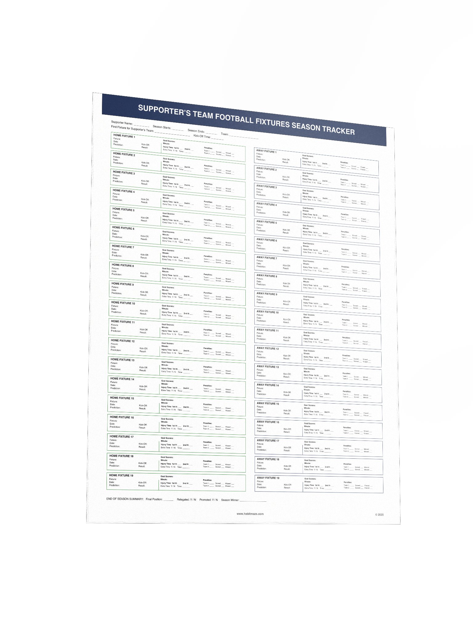 Supporters Team Football Fixtures Season Tracker product image (4)