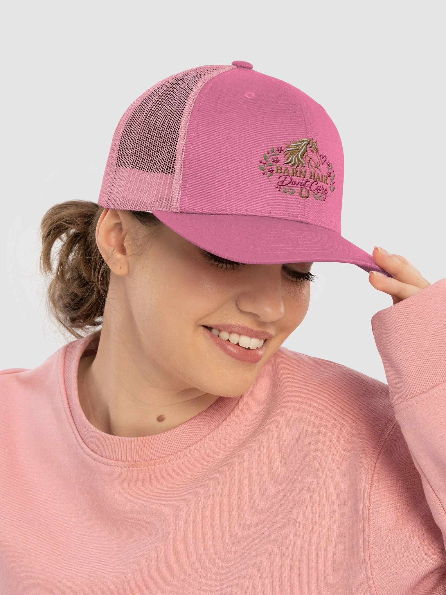 Barn Hair Don’t Care Embroidered Trucker Hat - Pink product image (5)