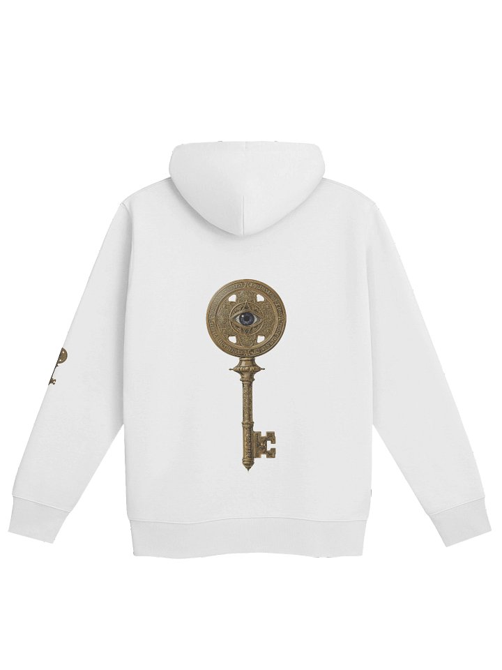 The Gatekeeper’s Key – White Reverse Arm Edition (Back + Left Sleeve Print) | Organic Hoodie product image (2)