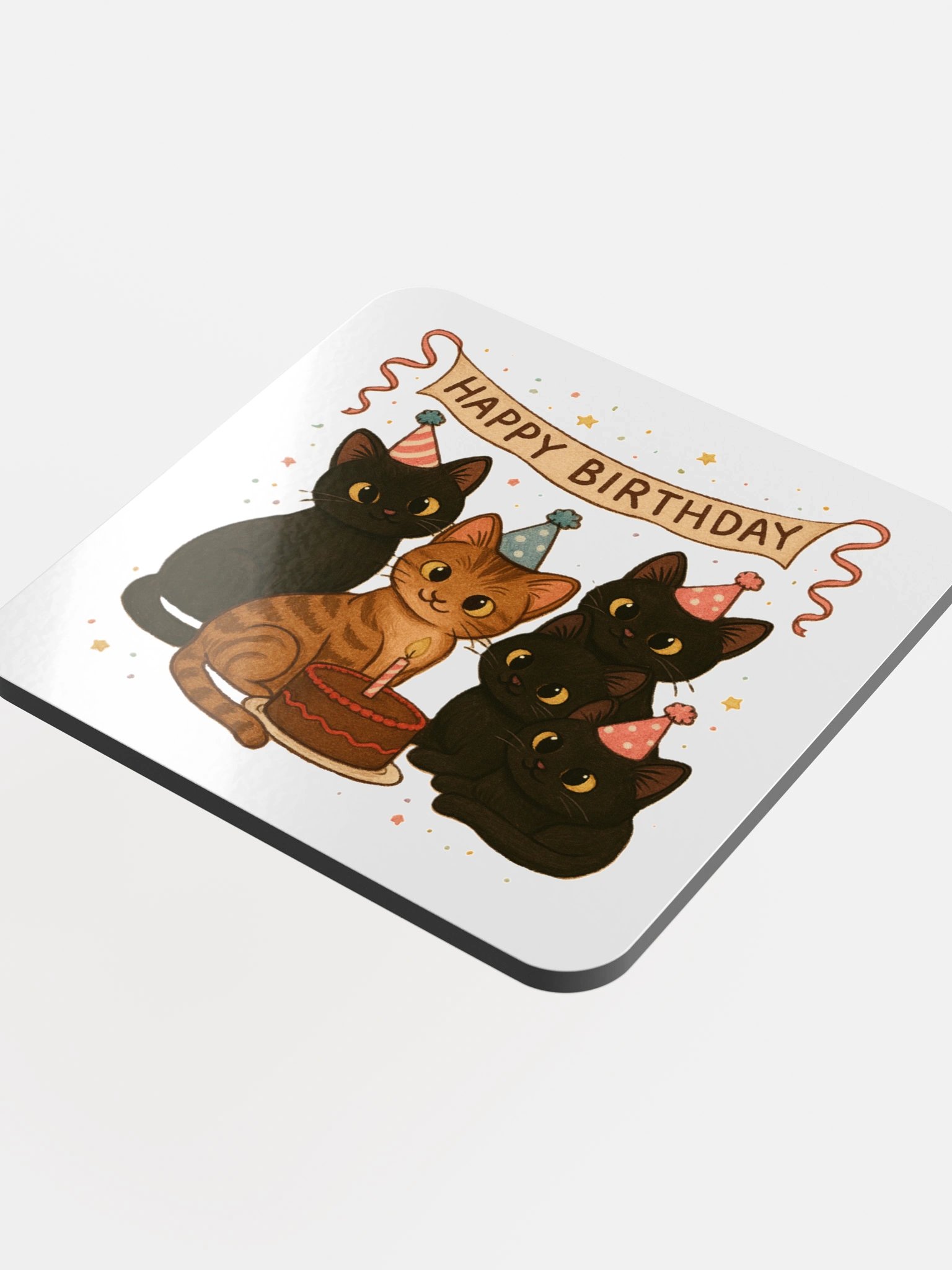 cat brigade birthday Glossed Cork Coaster product image (4)