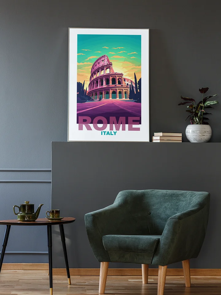 Colosseum at Sunset Poster, Vibrant Rome Italy Skyline Art, Colorful Ancient Ruins Print, Travel-Inspired Wall Decor, Italian Gift Idea product image (2)