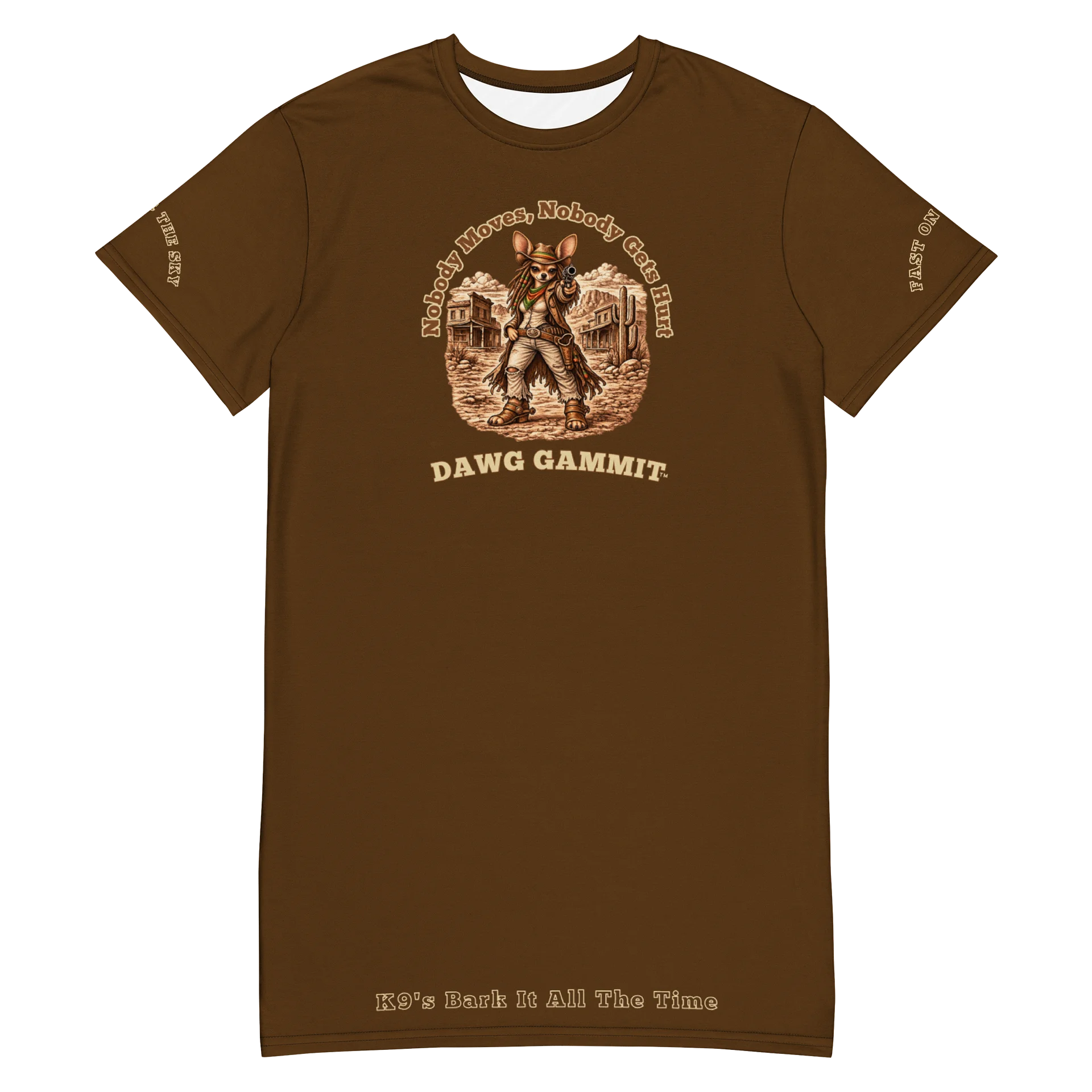 DAWG GAMMIT™ Chihuahua Outlaw Brown T-shirt Dress product image (3)