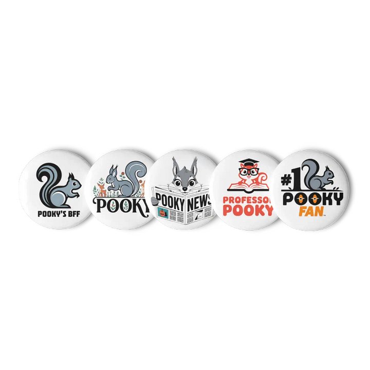 Original Pooky Artwork Buttons: Set of Five -P product image (1)