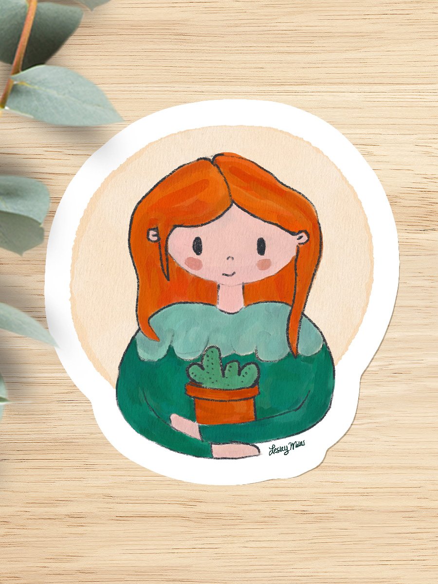 Plant Hugs Redhead Woman Vinyl Sticker product image (1)