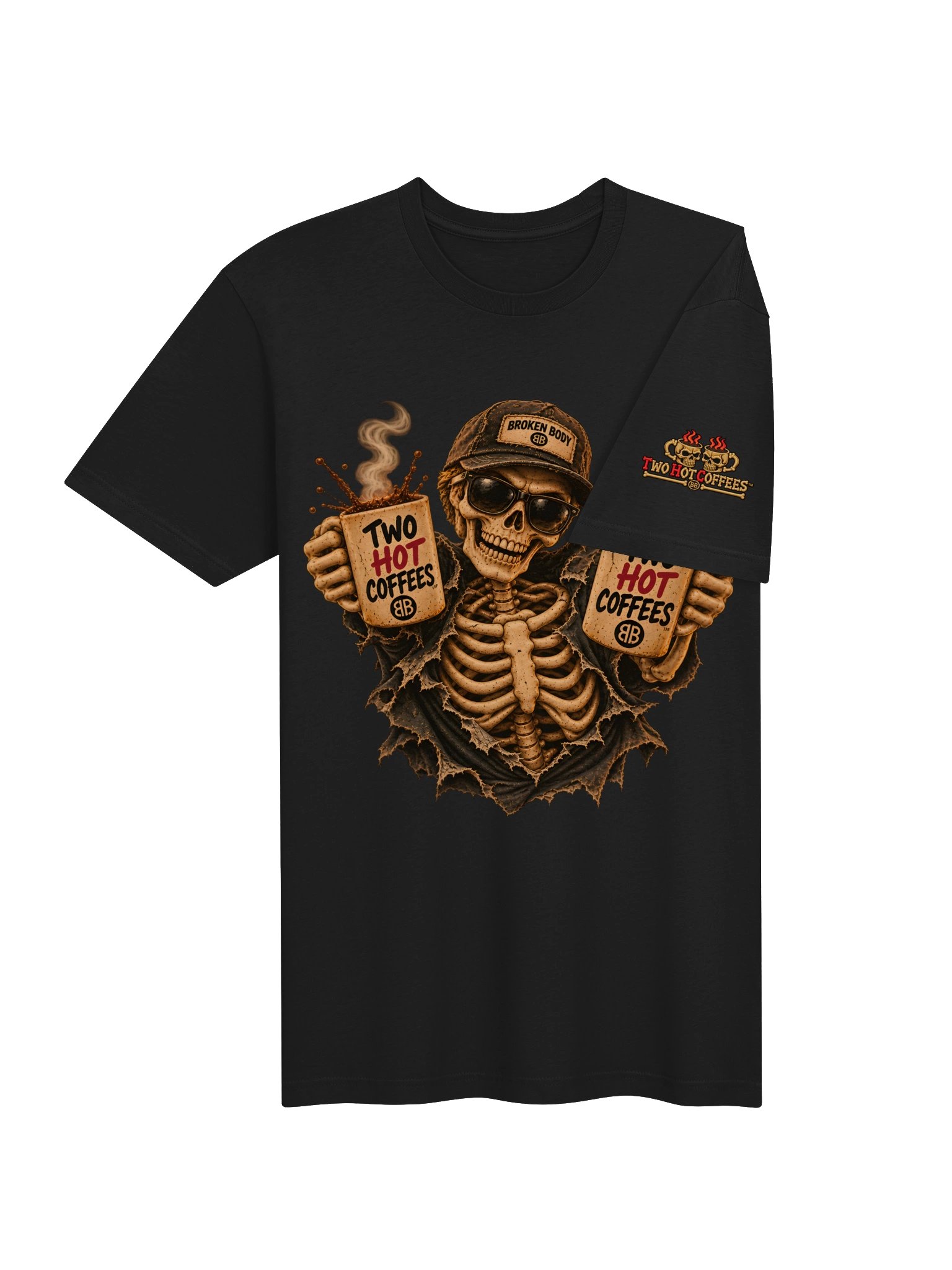 Funny Halloween Coffee Shirt — Two Hot Coffees™ Clean Going In, Vintage Coming Out | Holly-Ween™ product image (5)