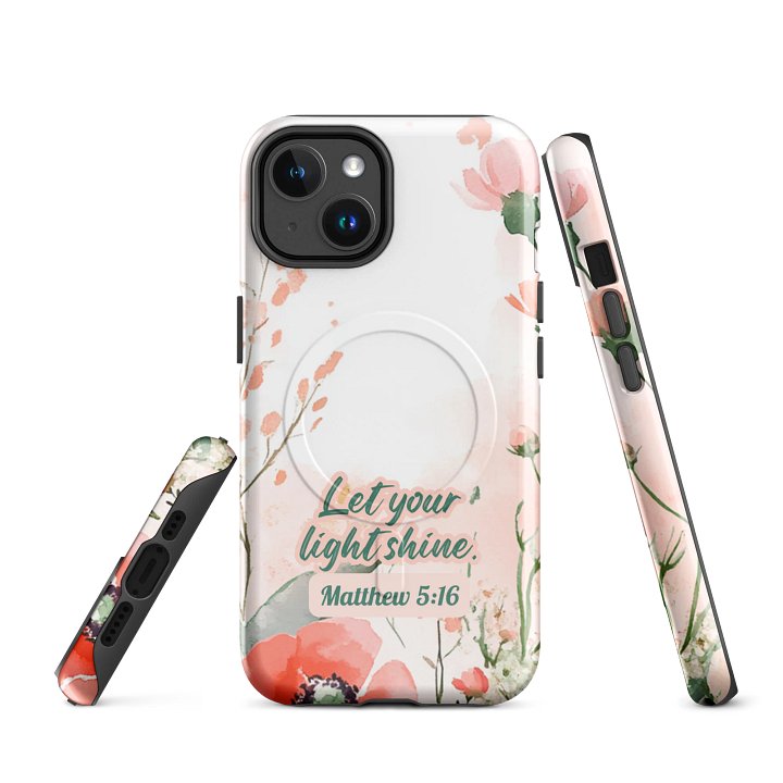 Let your Light Shine Matthew 5:16, MagSafe® iPhone® Tough Magnetic Case Scripture, Sunflower Bible Verse, iPhone 14, 15, 16, 17, Pro, Pro Max, Plus Cases. product image (1)