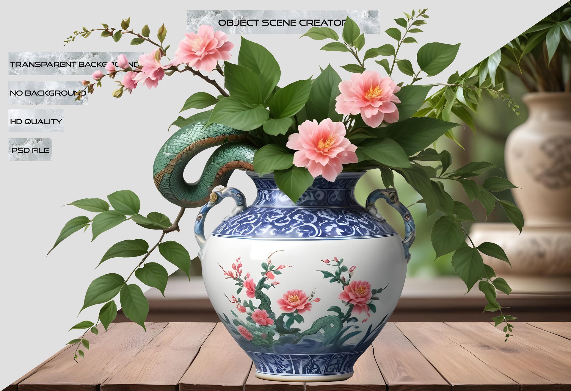 Chinese Art – Vase with Serpent and Floral Motifs png product image (2)