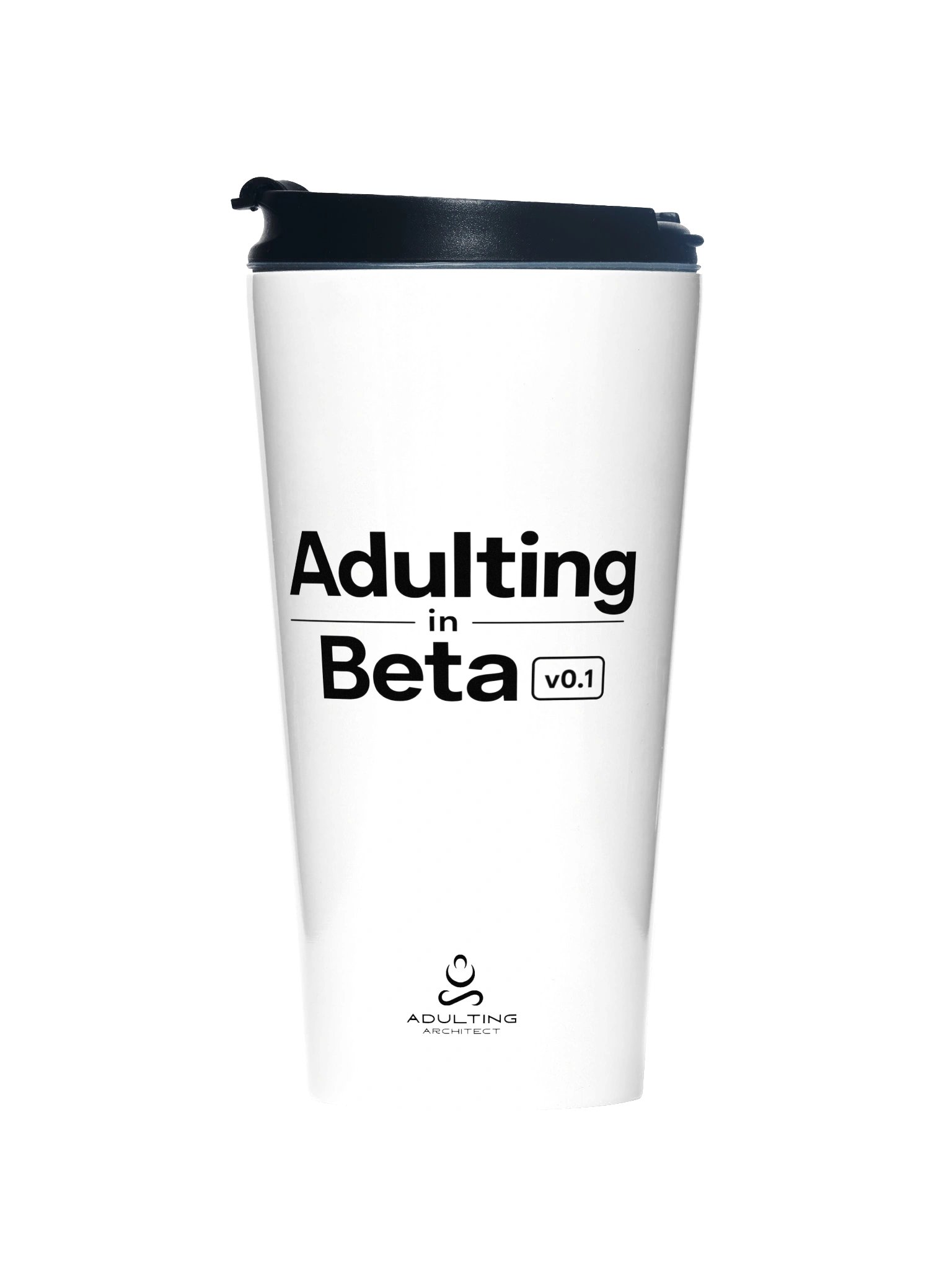 “Adulting in Beta v0.1” — White Stainless Steel Travel Mug product image (1)