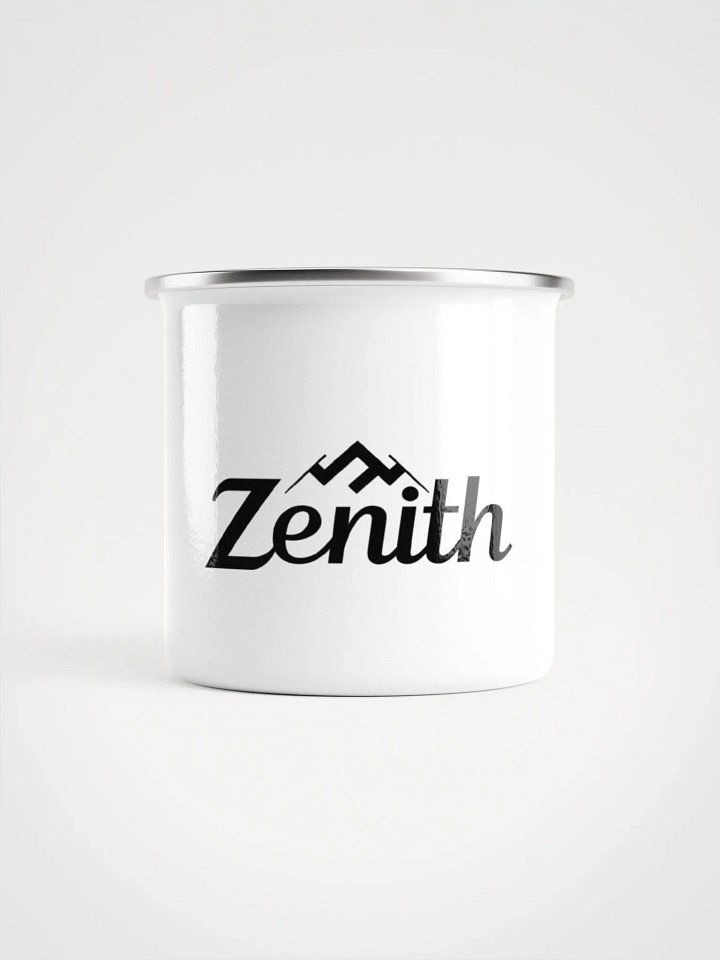 Zenith White Enamel Camping Mug with Exclusive Mountain Design - Durable and Stylish for Outdoor Adventures product image (1)