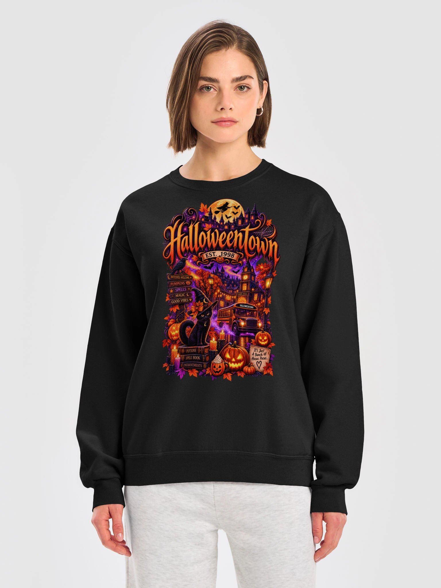 Halloween Crewneck | Vintage Witch & Pumpkin Graphic Sweatshirt product image (2)