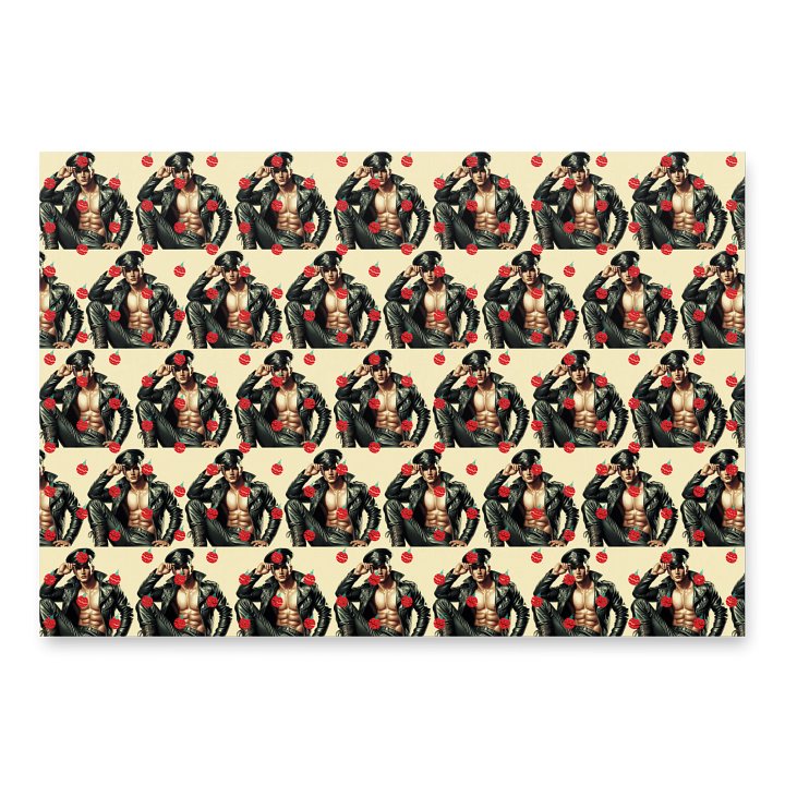 Biker Boys Hangout Tom of Finland Tribute Gay Leather Bikers Christmas Wrapping Paper Set of 3 Sheets! product image (2)