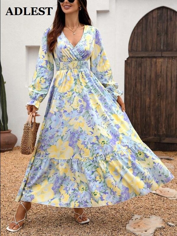 ADLEST | Breezaya Floral Print Flounce Sleeve Ruffle Hem Dress Maxi Women Outfit Fall Cloth For Women product image (9)