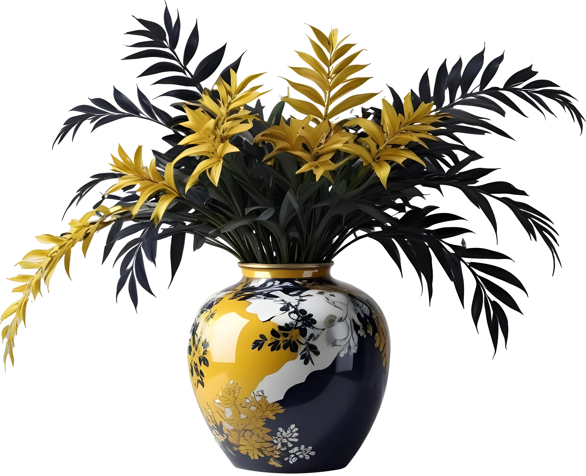 Chinese Porcelain Vase with Yellow Floral Arrangement PNG product image (1)
