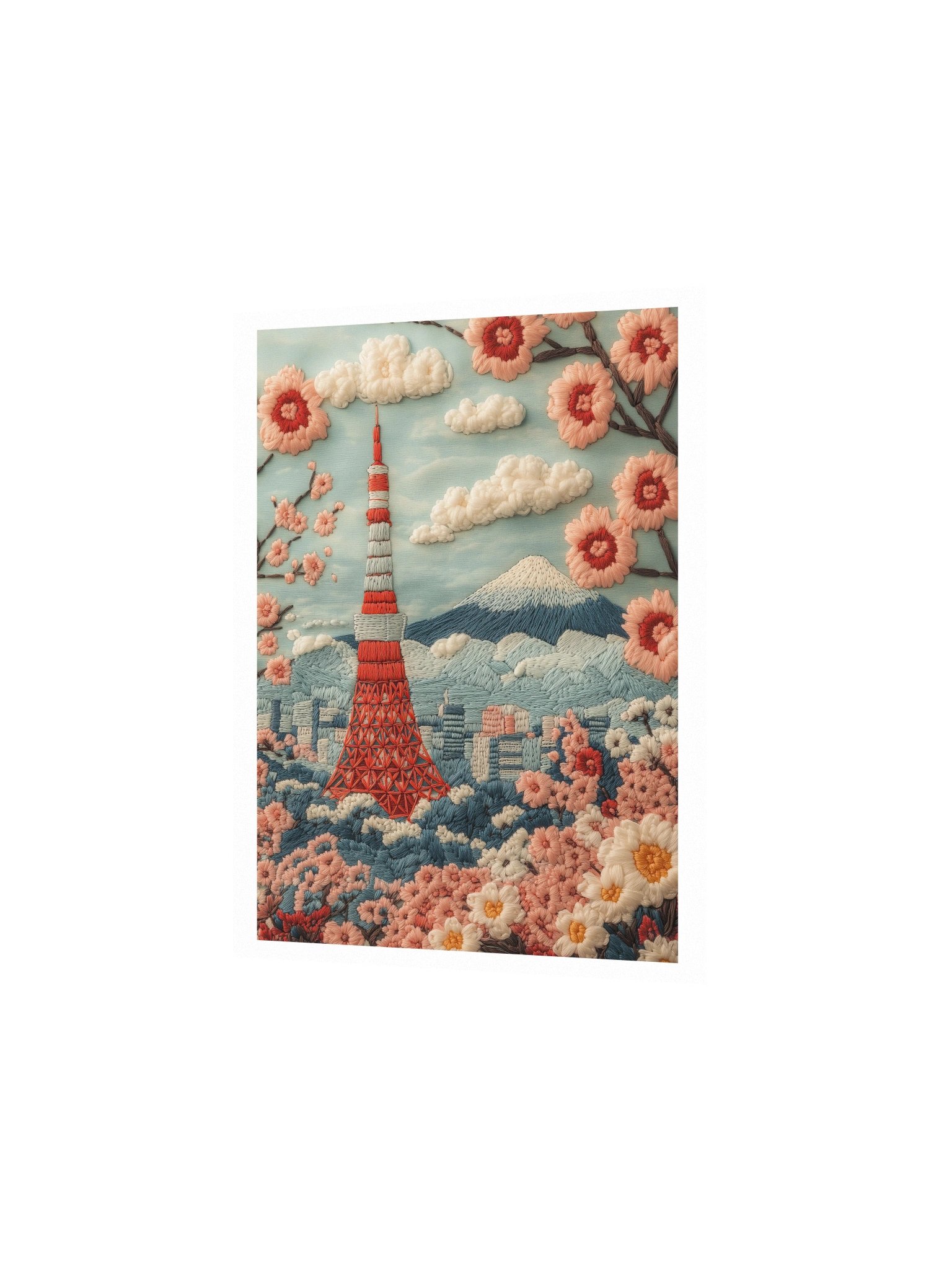 Springtime in Tokyo | Embroidery-Style Wall Art — Unframed Print product image (2)