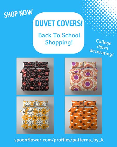 Fun Duvet Covers for college dorm decorating!
Pattern available as fabric, premium wallpaper and home decor! 100% Italian cot...