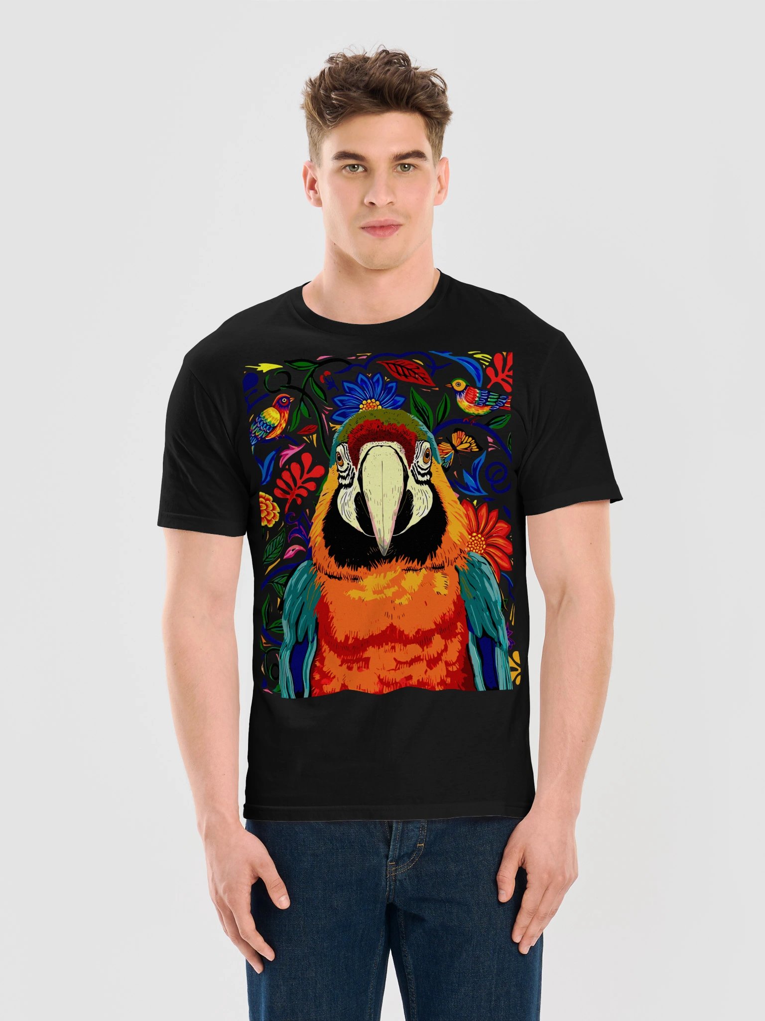 Colorful Macaw Floral Art Tee product image (73)