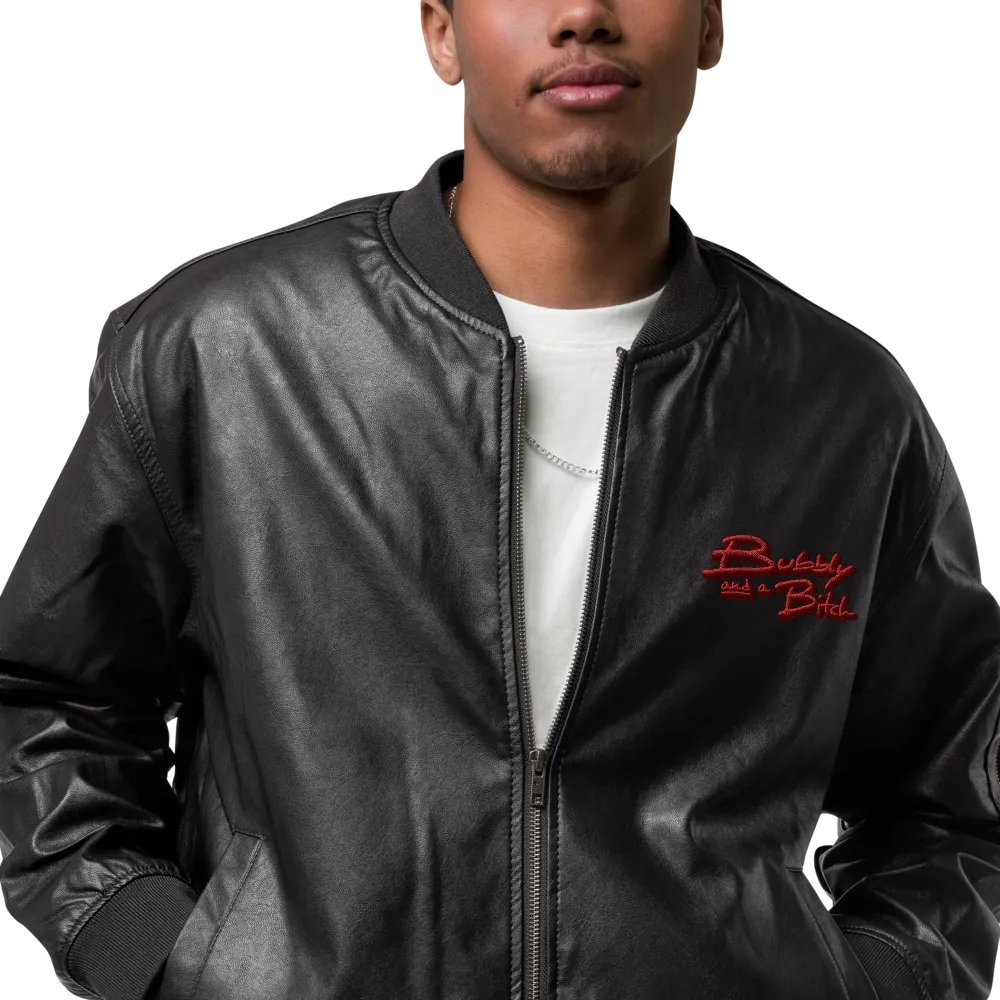 Bubbly and a B (cherry shadow design) faux leather bomber jacket product image (6)