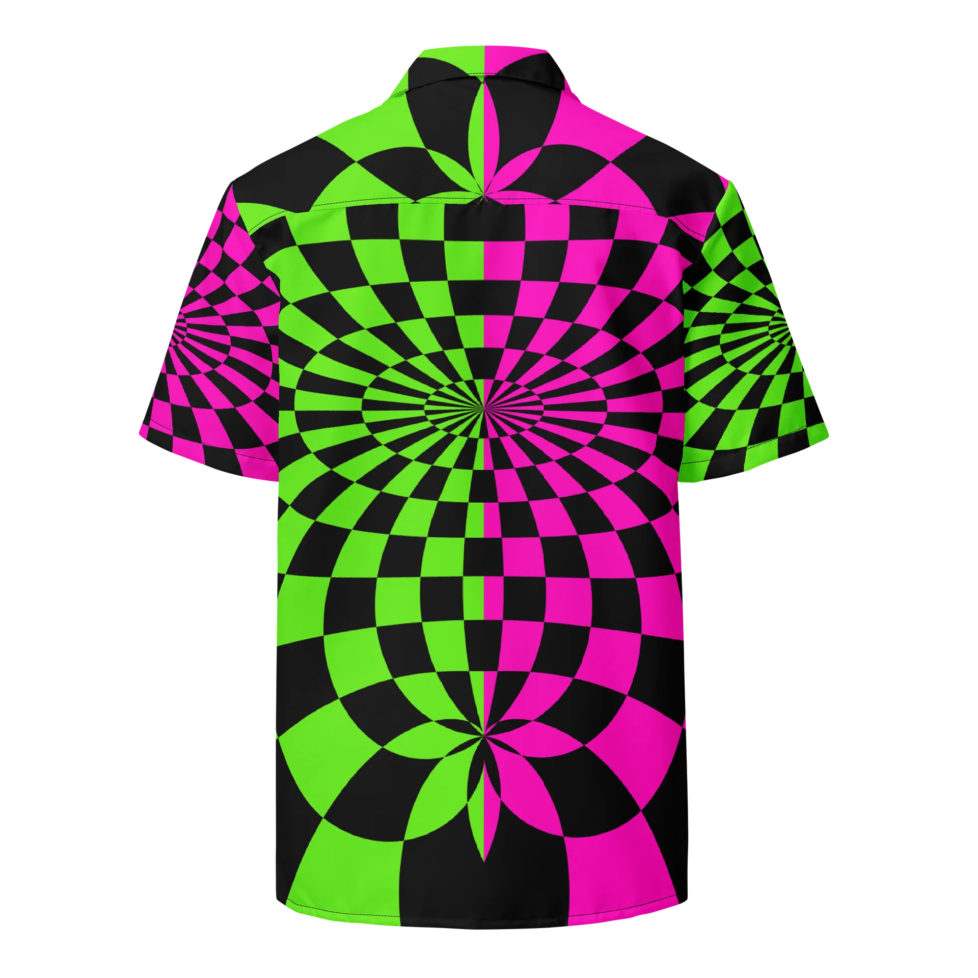 Trippy Neon Rave Button Shirt, Psychedelic Checkers EDM Clothes, Hot Pink Green Black Y2K Ravewear, Music Festival Fashion, Retro 90's Top product image (1)