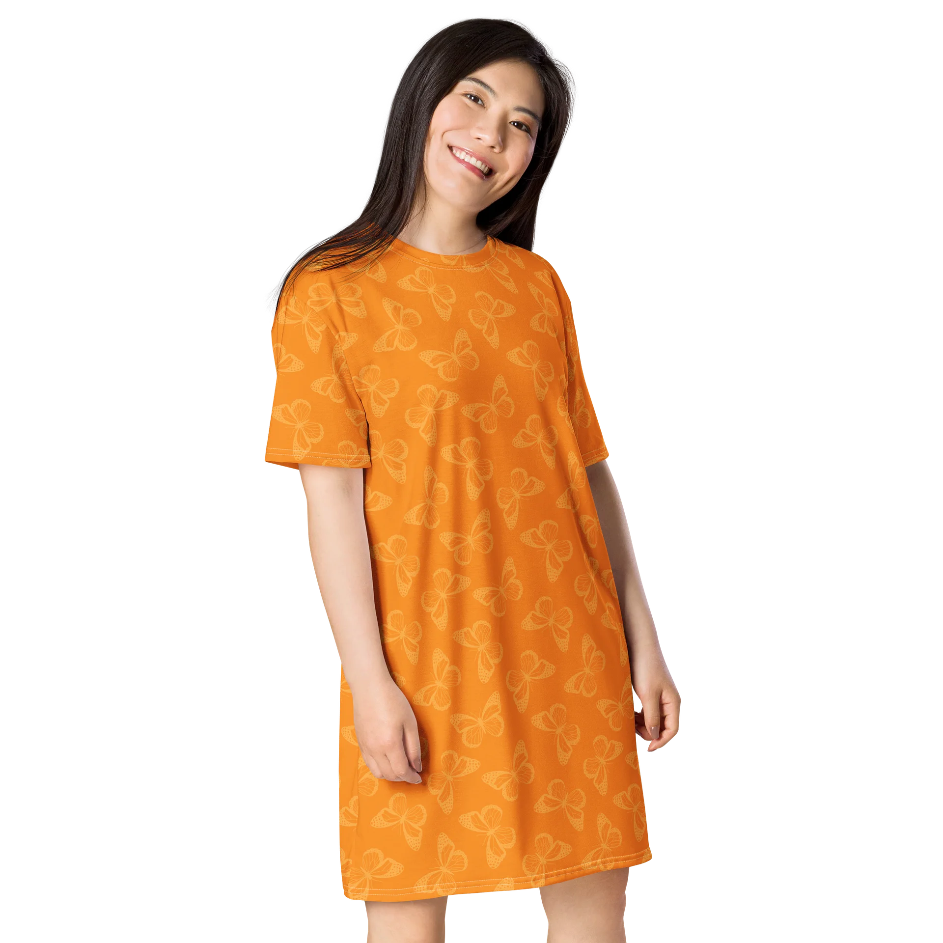 Stylish Orange Butterfly Print T-Shirt Dress product image (4)