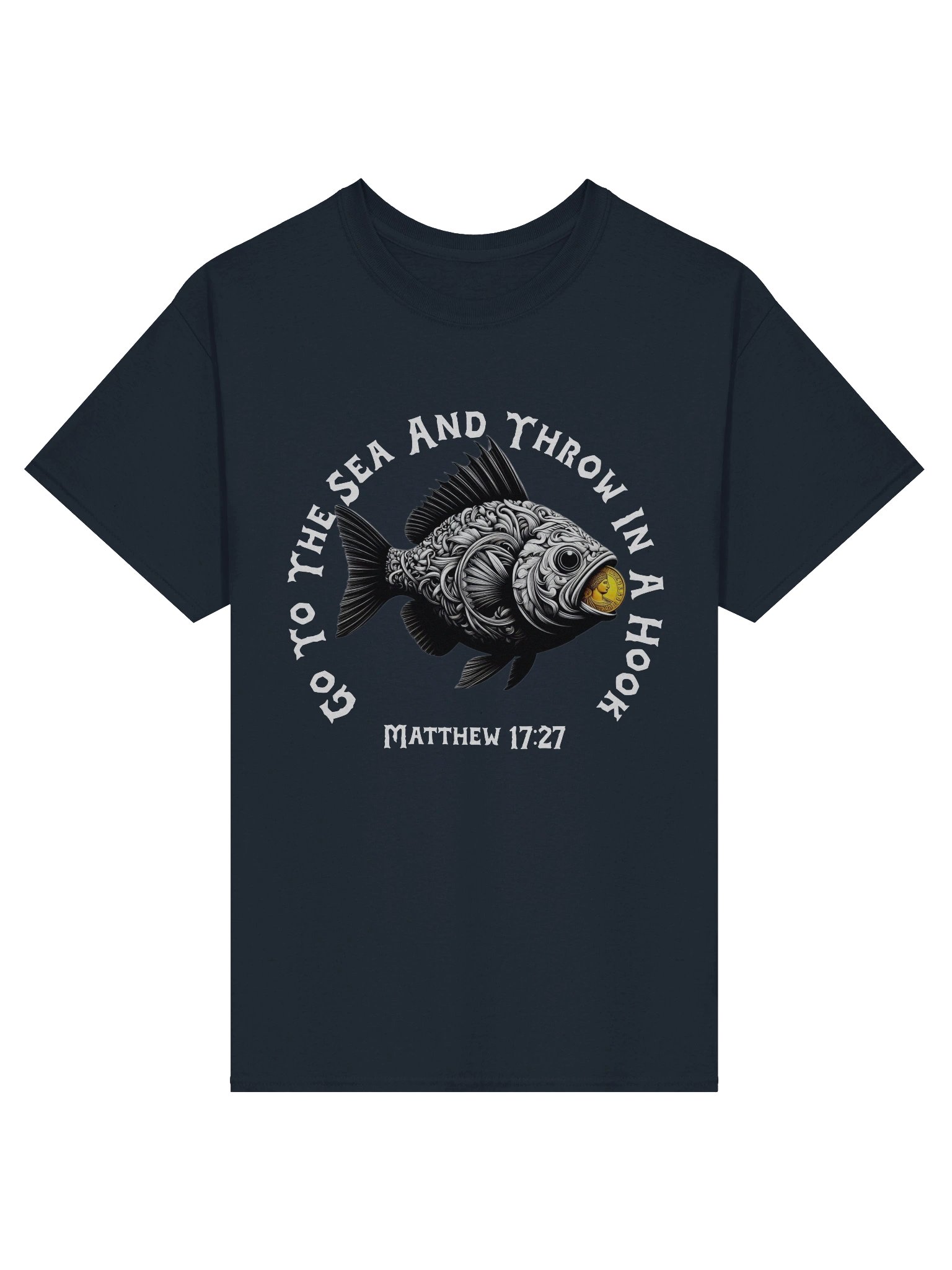 Go To The Sea T-Shirt, Fish & Coin Design, Matthew Bible Verse Fishing Tee product image (5)