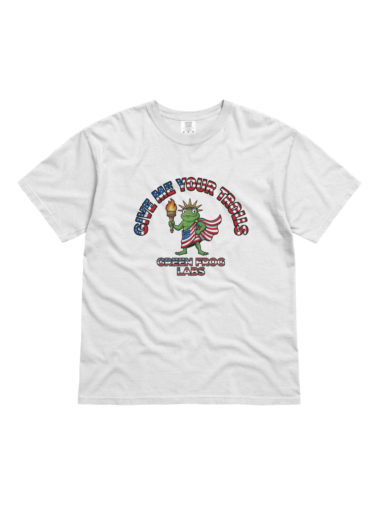 Give Me Your Trolls Frog Tee | Funny Patriotic Statue Liberty Meme Shirt, Green Frog Labs USA Humor T-Shirt product image (1)