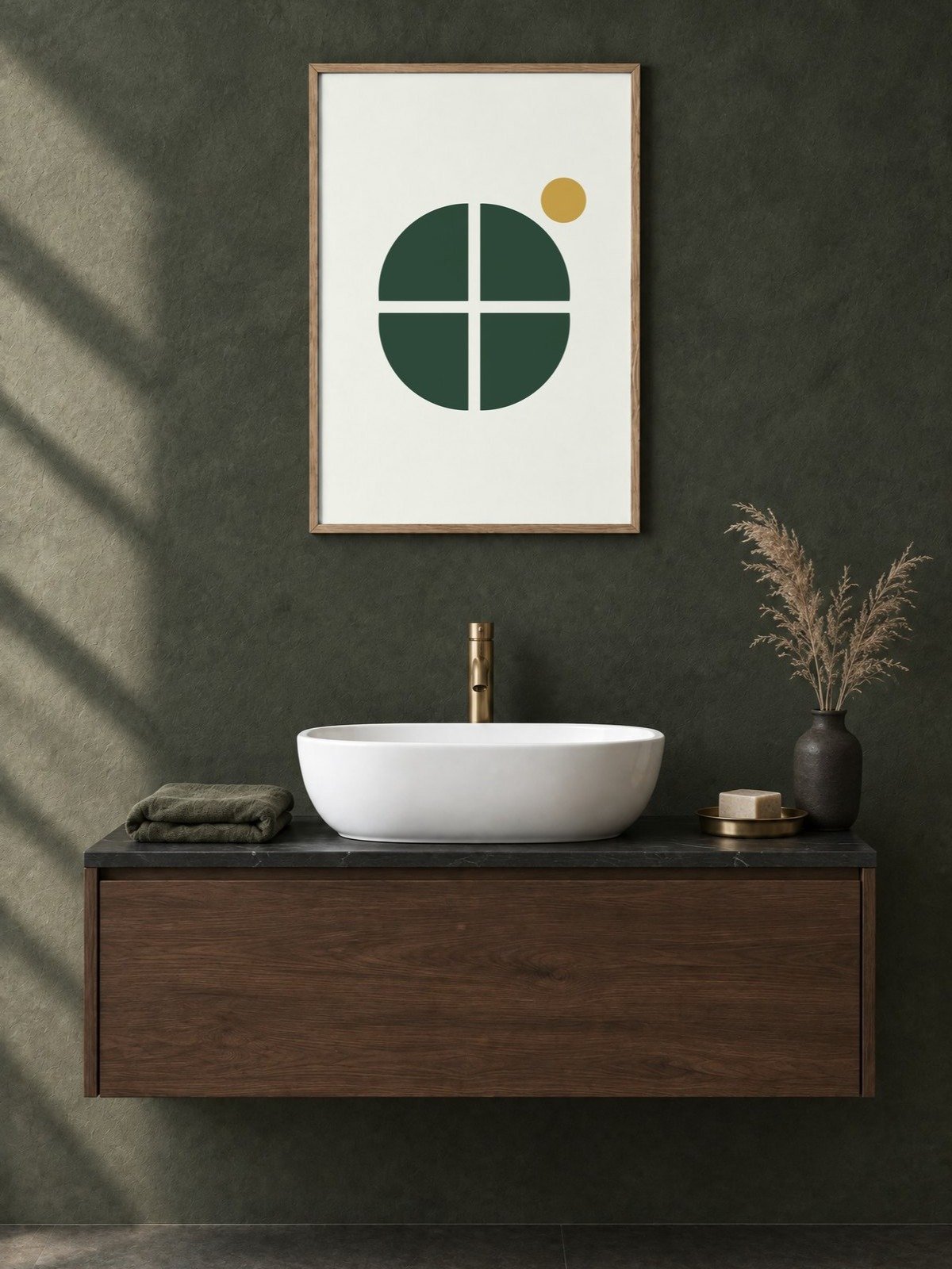 Green Mid Century Circle Print | Modern Bathroom Wall Art product image (2)