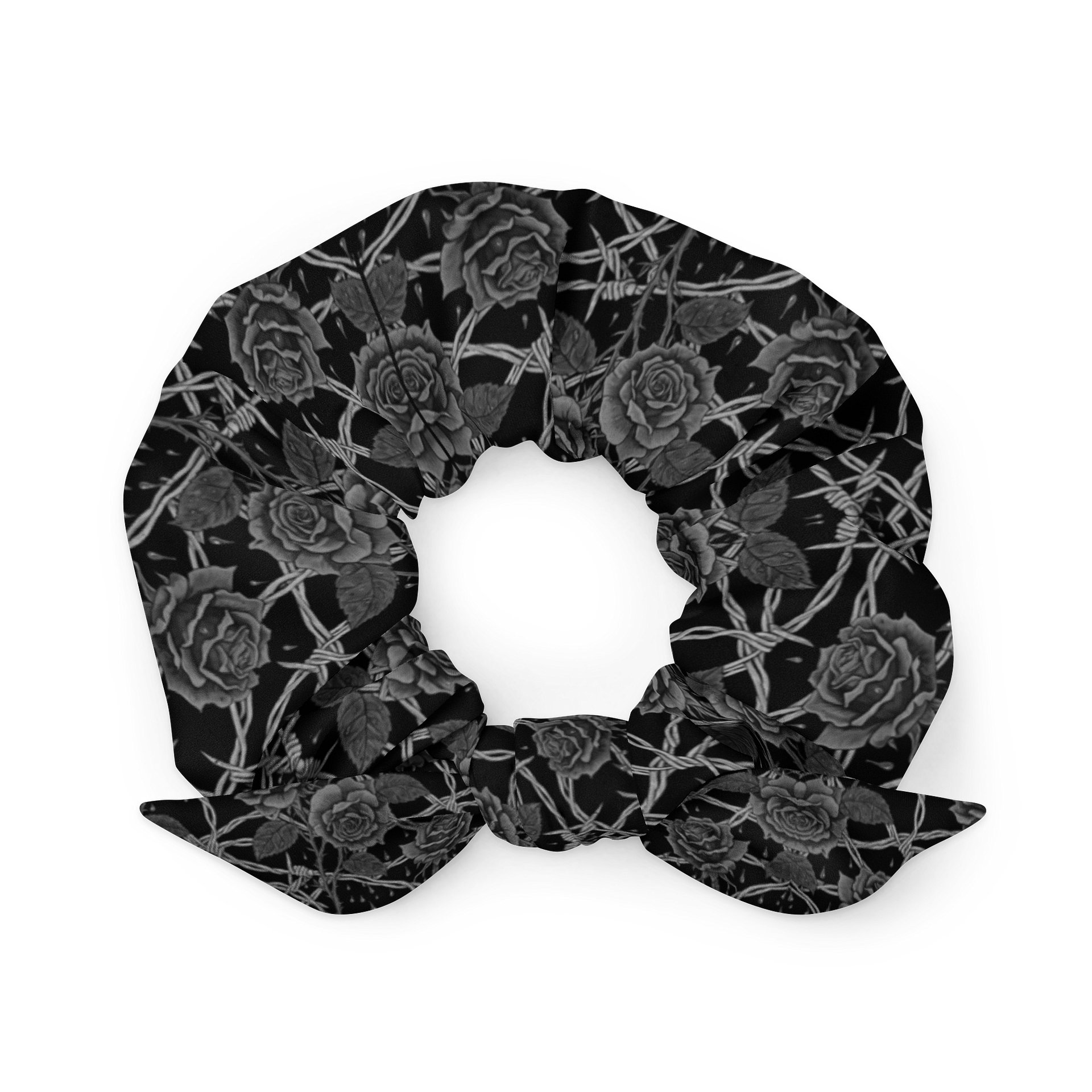 Grayscale Barbed Wire & Roses Scrunchie product image (1)