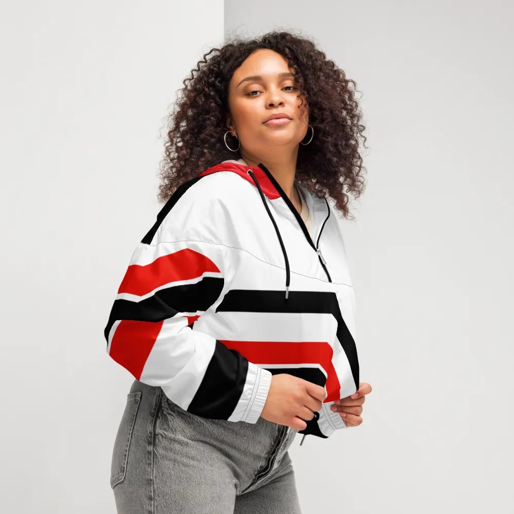 Red, Black & White Chevron Women’s Cropped Windbreaker product image (3)