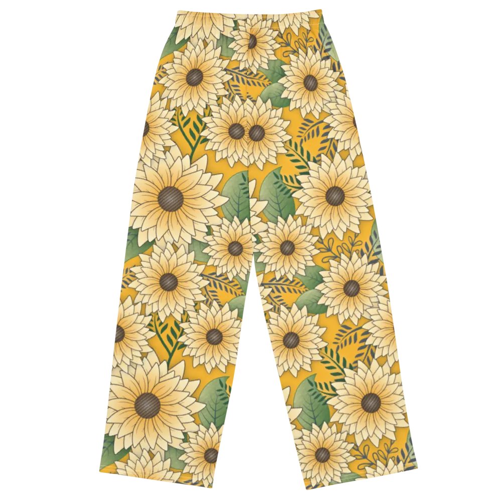 Bold Sunny Sunflower Floral Prints Wide-Leg Pants product image (2)