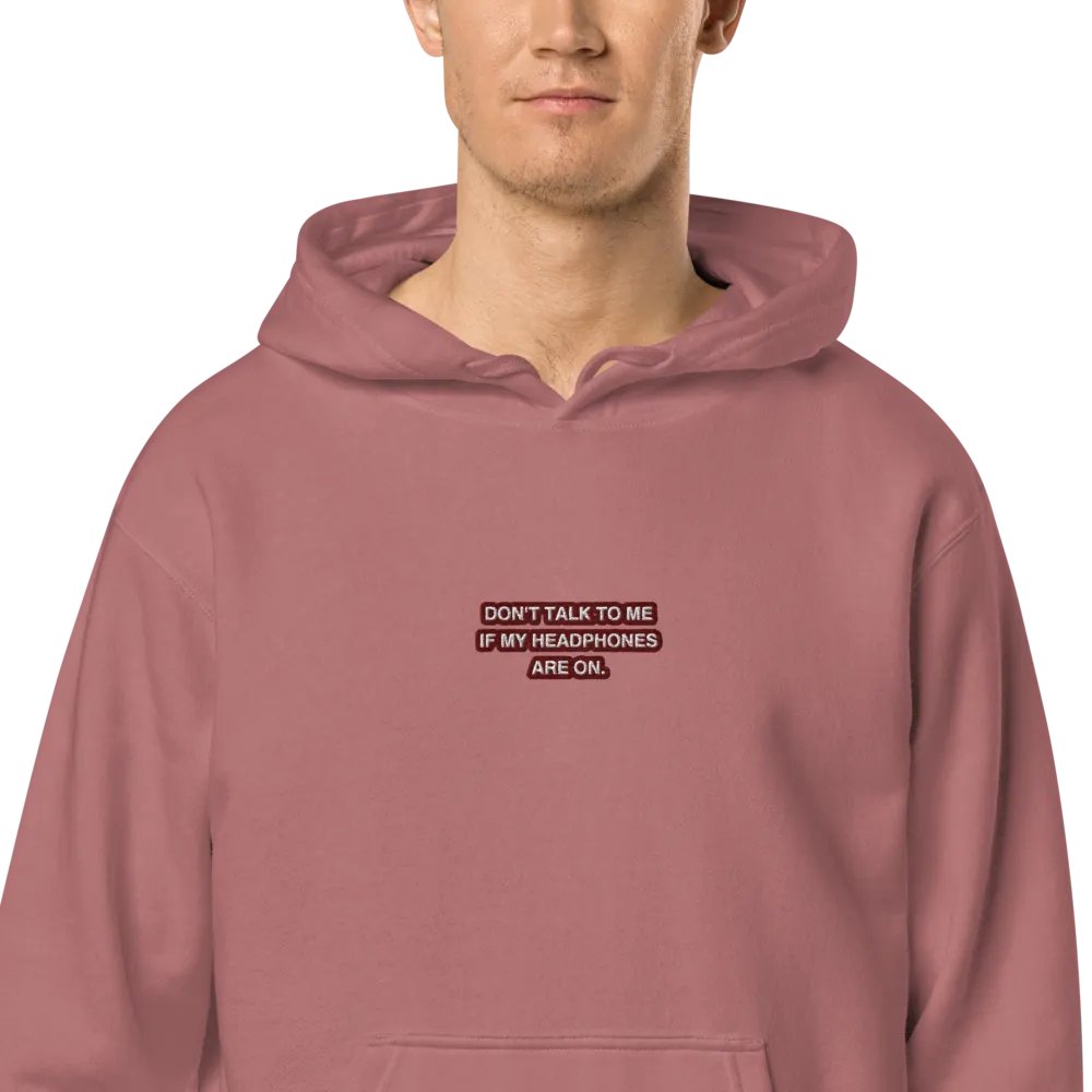 HEADPHONES ON (maroon bubble design 2) embroidered pigment hoodie product image (2)