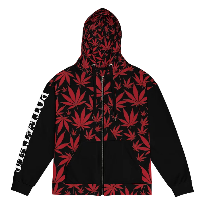 POTFATHER RED AND BLACK 2D zip up hoodie. product image (1)