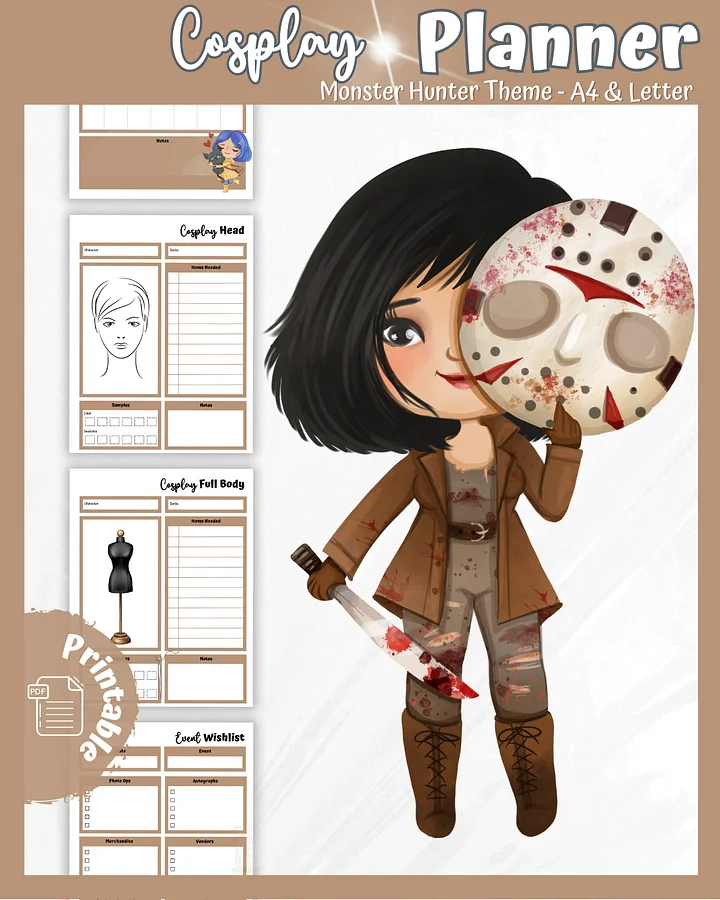 Monster Hunter Cosplay Planner – Brown Edition | 54-Page Printable PDF product image (1)