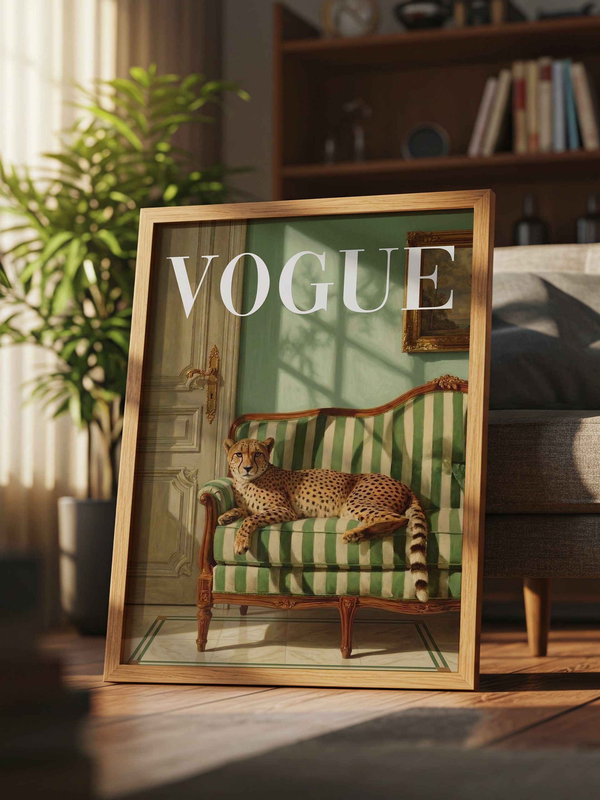 Cheetah on Green Sofa Fashion Poster - Vintage Vogue Print product image (5)