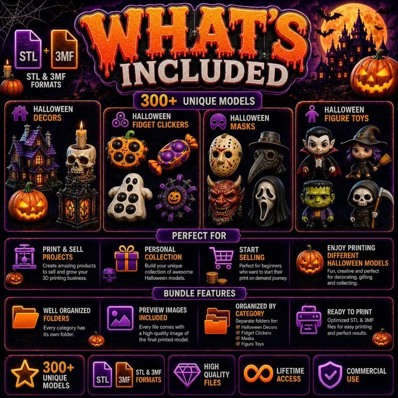 300 Halloween STL & 3MF Files Bundle product image (3)