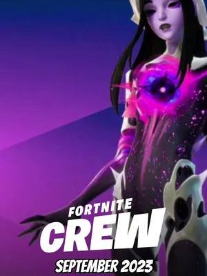 Introducing the Fortnite September Crew Pack! Epic Games reveals the featured skin: Astrea. She comes with two styles that showcase the galaxy's stars. Astrea's default style features black, dark purple, and pink colors, while her alternate style brings vibrant blues and oranges to her outfit. Astrea's pupil-less eyes give her an otherworldly and menacing appearance, complemented by her crown that exudes an aura of importance. Her tagline reads, 