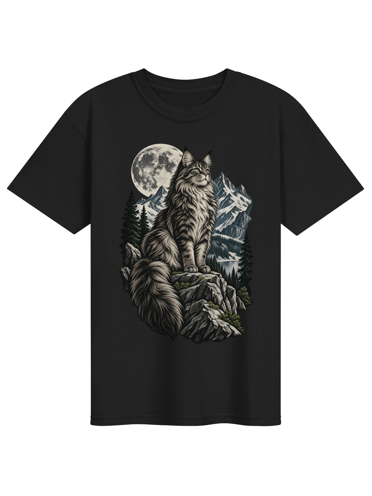 Moonlit Mountain Cat — Wilderness Graphic T-Shirt product image (2)