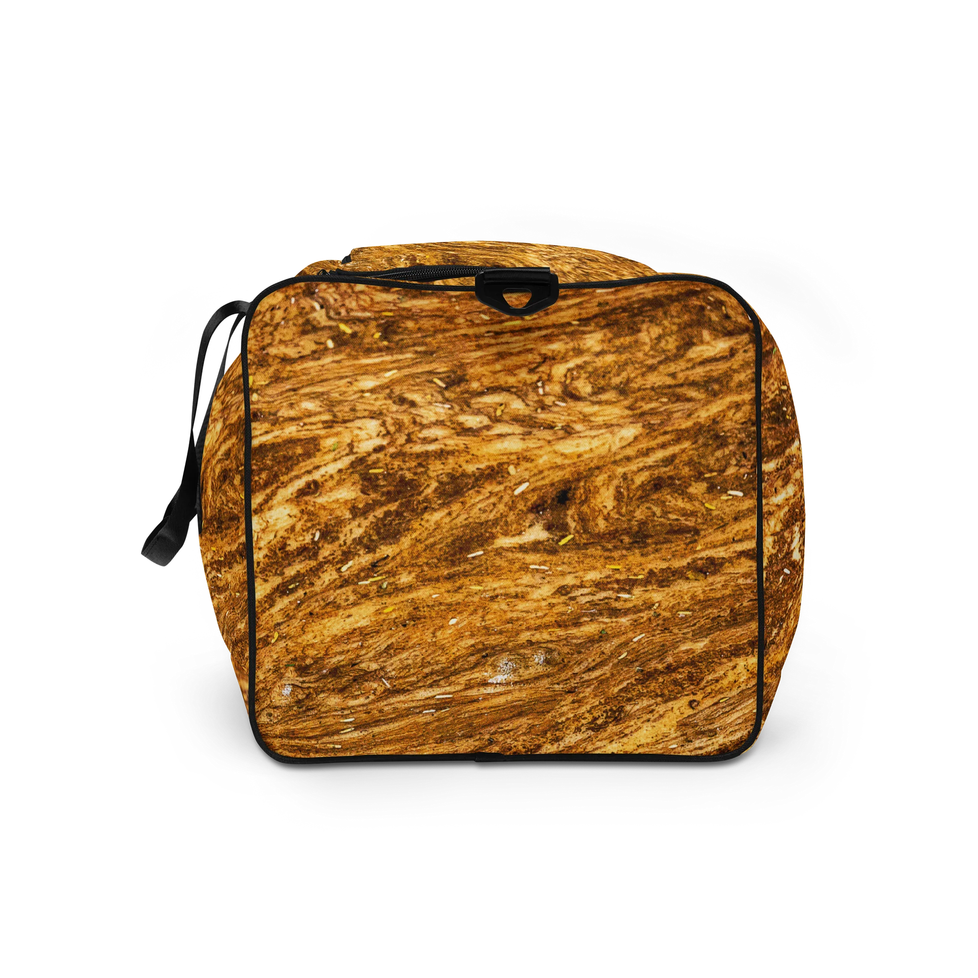 Golden Strata: Golden Amber Marble Duffle Bag | All-Over Print Travel Carry-On | Earthy Ochre Gym & Weekend Bag product image (9)