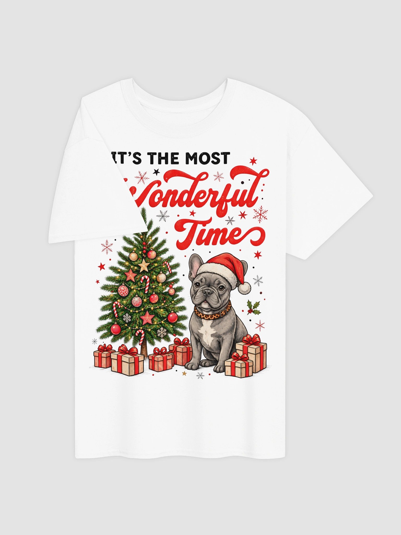 It's The Most Wonderful Time French Bulldog Christmas Shirt - Santa Frenchie Xmas Tree T-Shirt product image (2)