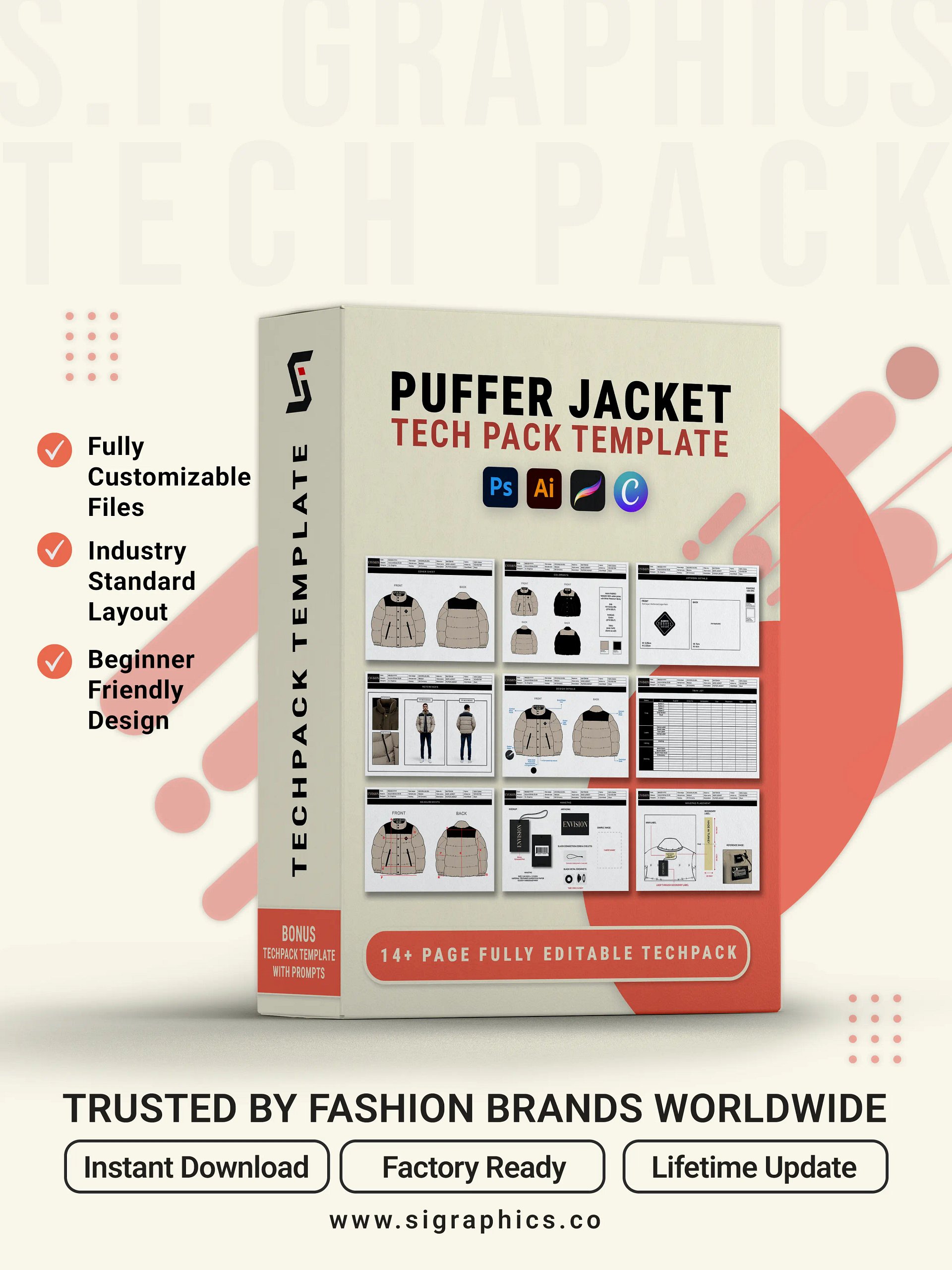 Puffer Down Jacket Tech Pack Template product image (1)