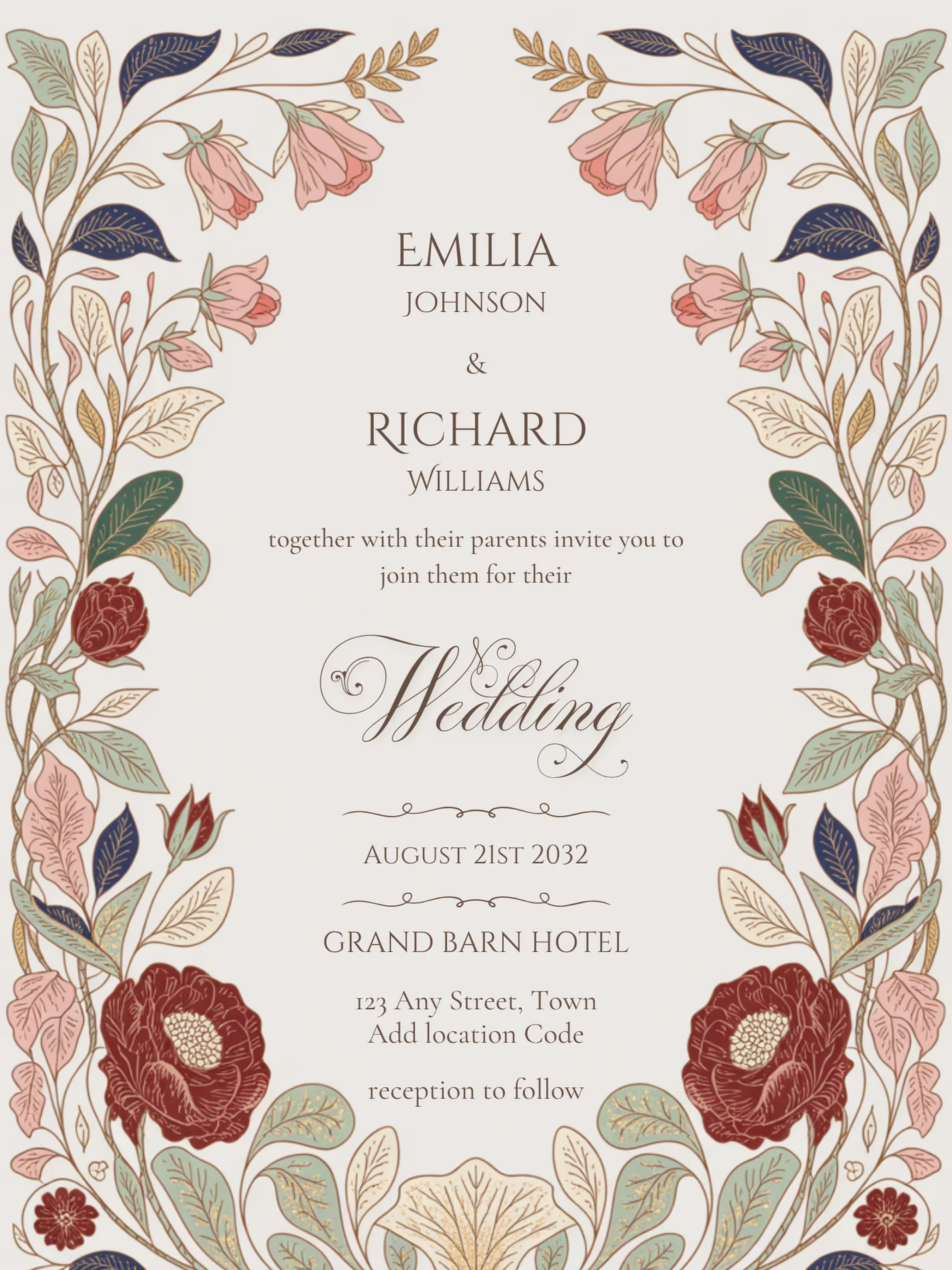 Editable Vintage Wedding Invitations | Edit in Canva | Instant Download Template | William Morris Inspired Floral product image (3)