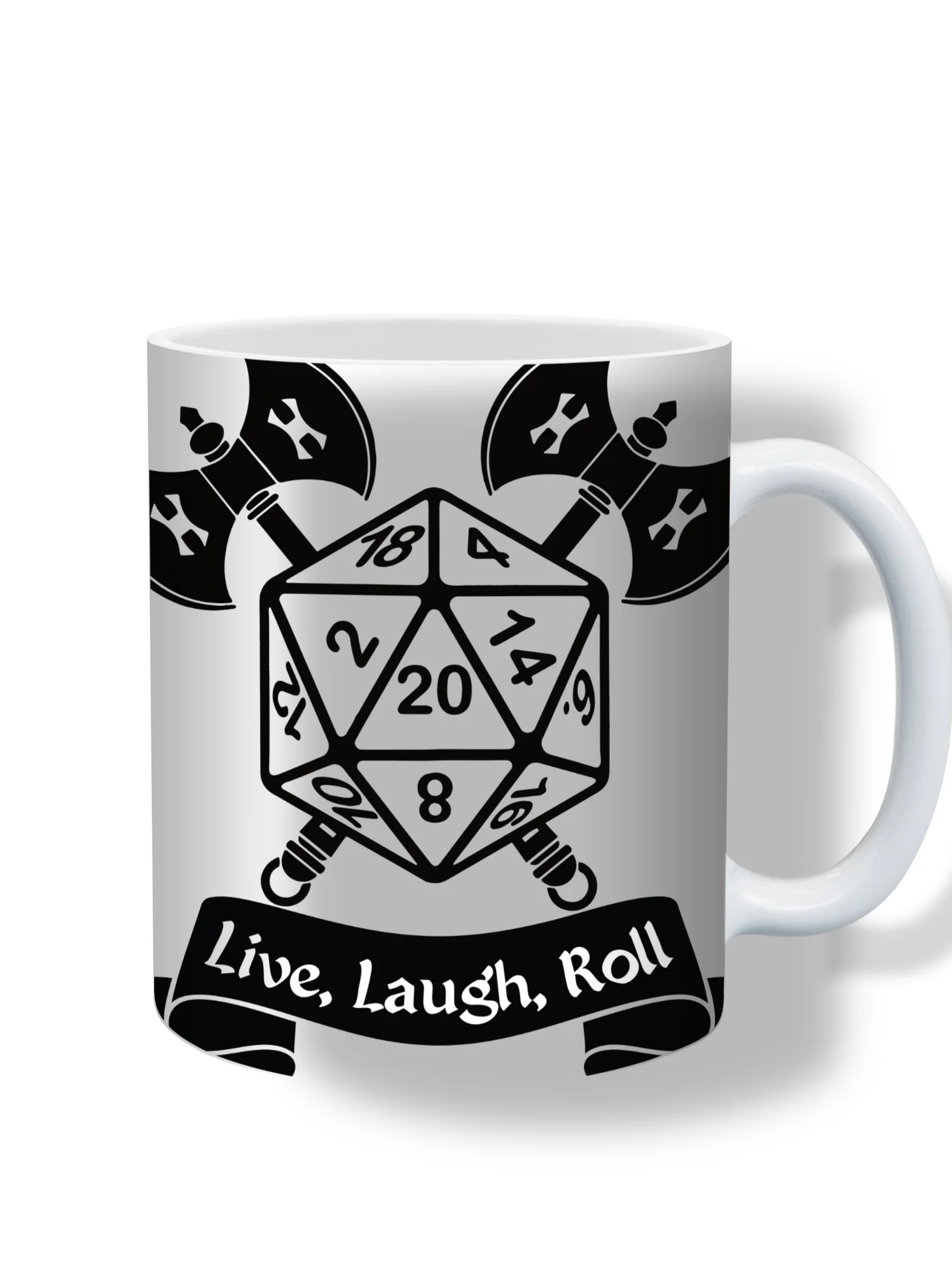 Live, Laugh, Roll 11oz Coffee Mug – D20 Dice Gaming Ceramic Cup – Perfect for Tabletop RPG Players and Dungeon Masters product image (1)