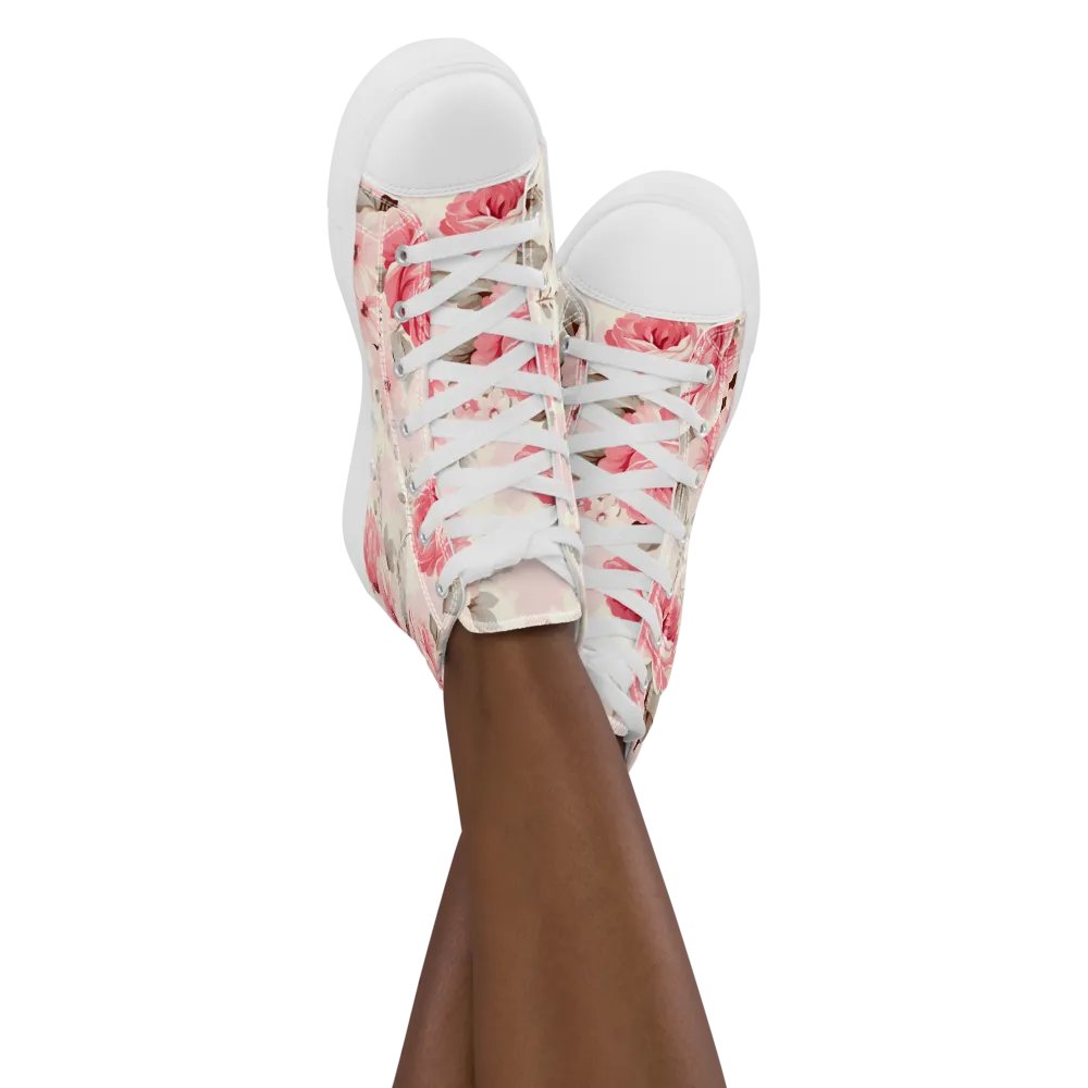 Women's Pink Floral High Top Canvas Shoes product image (5)