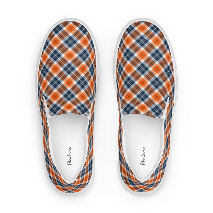 Orange and Blue Sporty Plaid Men's Slip On Shoes product image (1)