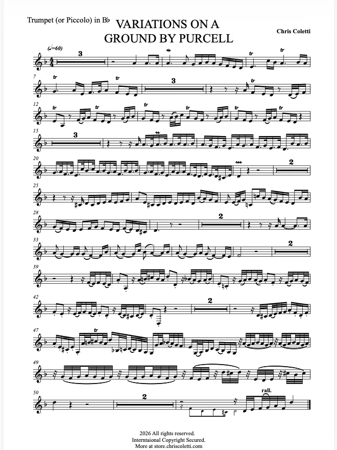 Variations on a Ground in C after Henry Purcell - TRUMPET (or PICCOLO TRUMPET) in Bb product image (1)